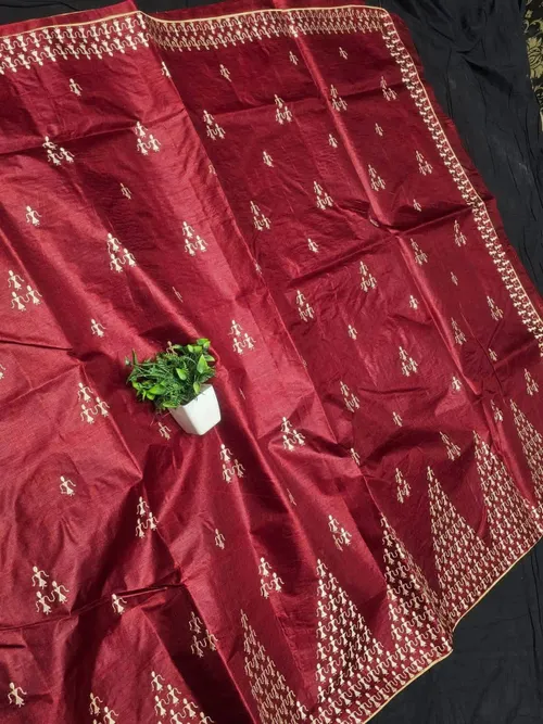 PURE KORIAN TUSSAR SILK EMBROIDERY SAREES 